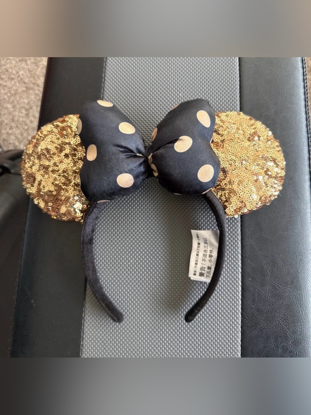 Disney parks Ears Gold Sequins Black Polka Dot Bow Minnie Headband